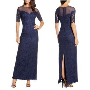ELIZA J ILUISON NECKLINE LACE GOWN